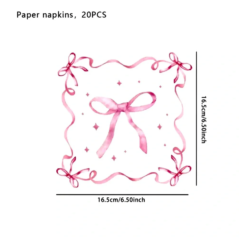 Pink Ribbon Bow Luncheon Party Napkins, 20-ct